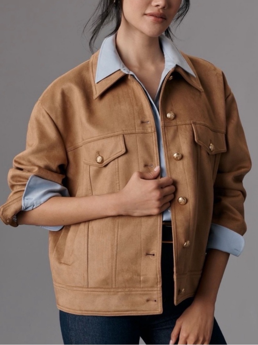 Maeve Faux Suede Camel Bomber Jacket